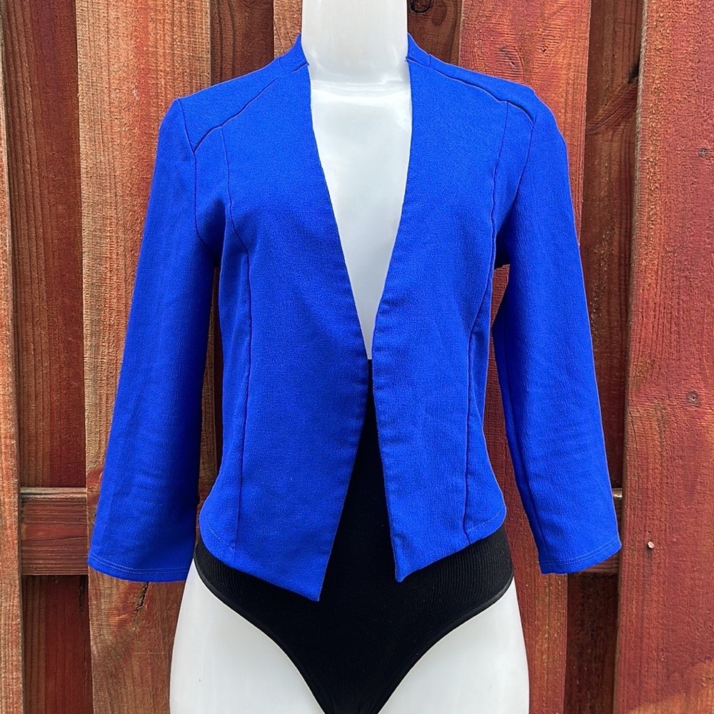 A'Gaci Royal Blue Crop Blazer Open Front Exposed Back Zip Medium M